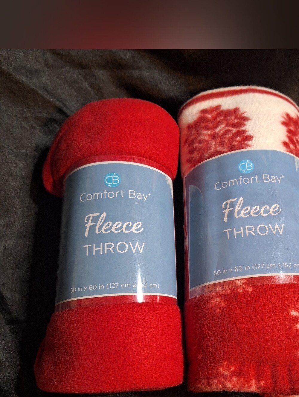 2 Fleece Blankets~Travel Throws~50in×60in~Red~Snowflakes~Fall~Winter